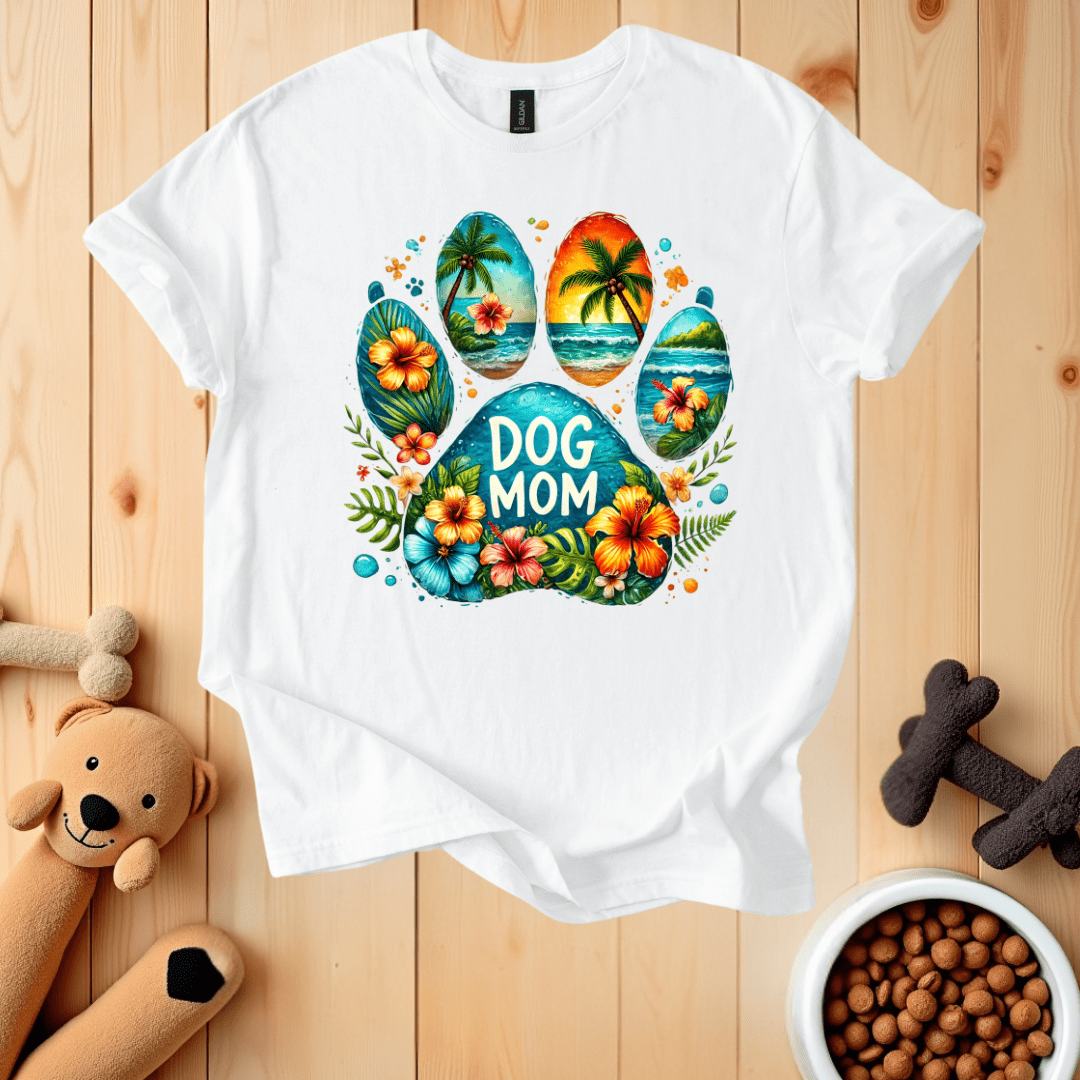 White / S Dog Mom Hawaiian Paw T-Shirt