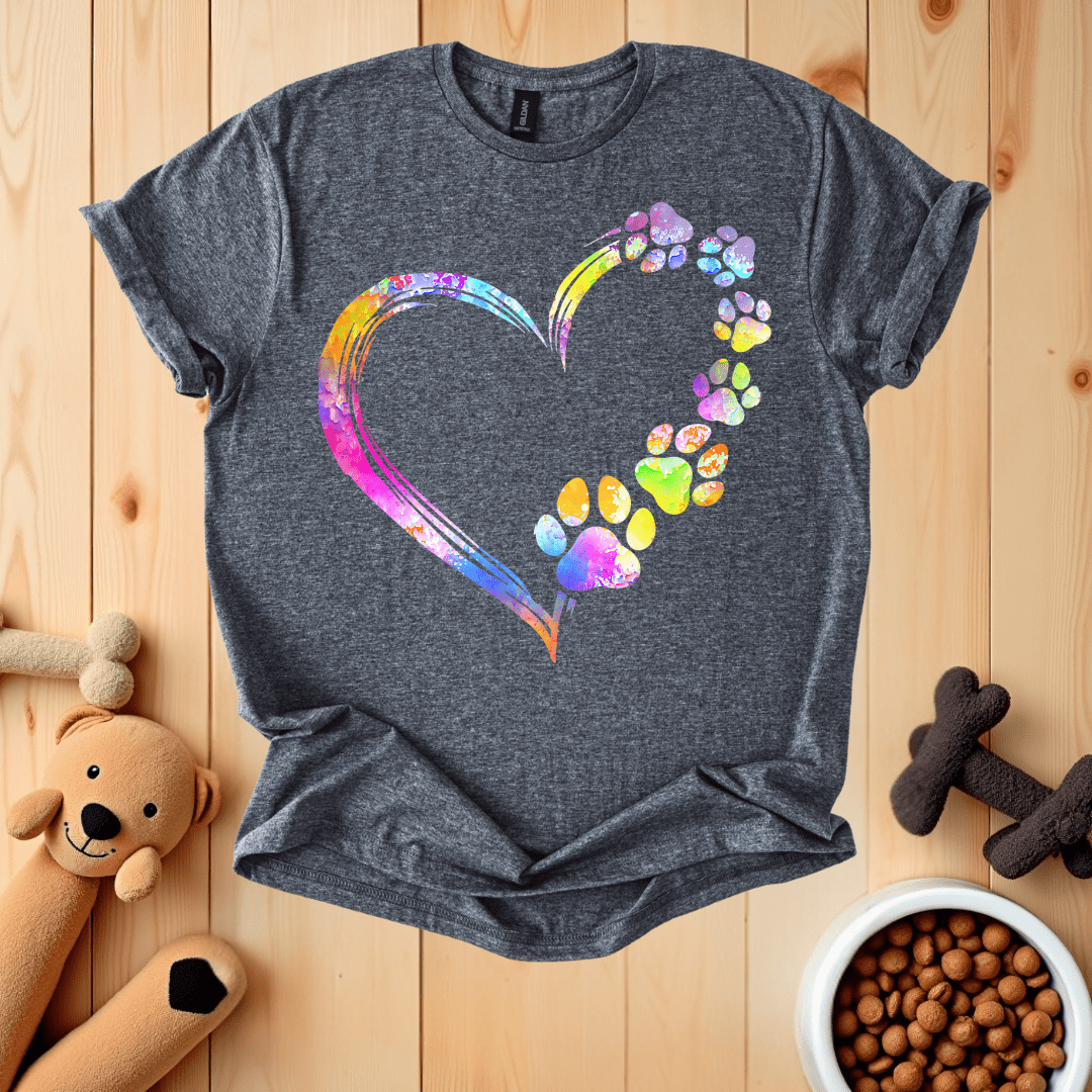 Dark Heather / S Dog Paw Heart T-Shirt