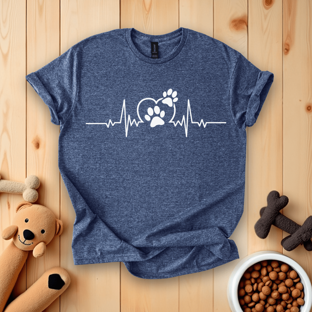 Heather Navy / S Dog Paw Heartbeat T-Shirt