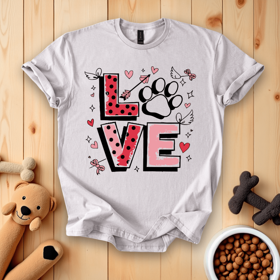 Ice Grey / S Dog Paw Valetines Day T-Shirt