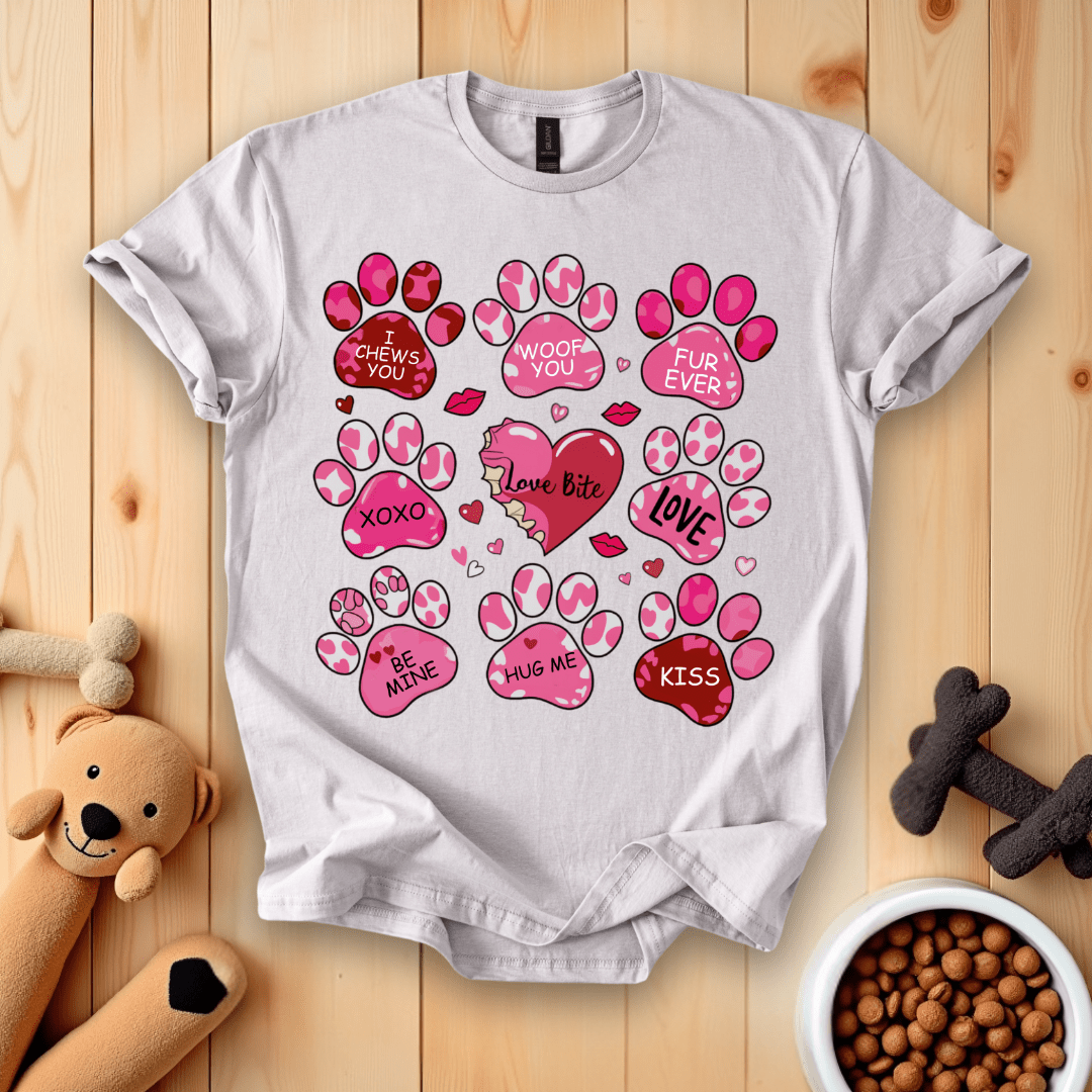Ice Grey / S Dog Paws Happy Valentines Day T-Shirt