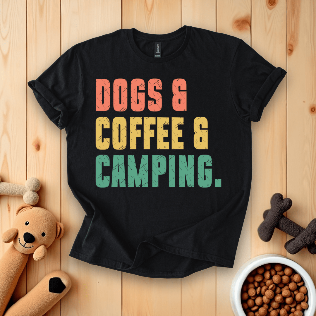 Black / S Dogs & Coffee & Camping T-Shirt