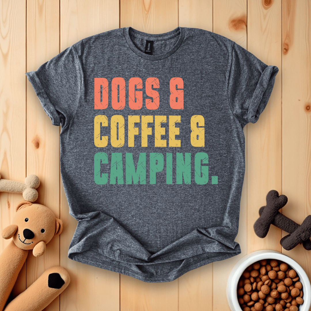 Dark Heather / S Dogs & Coffee & Camping T-Shirt