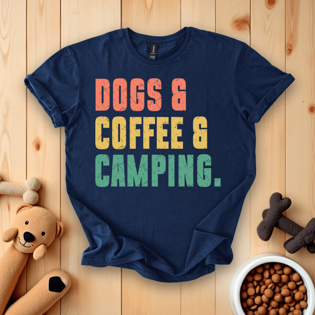 Navy / S Dogs & Coffee & Camping T-Shirt