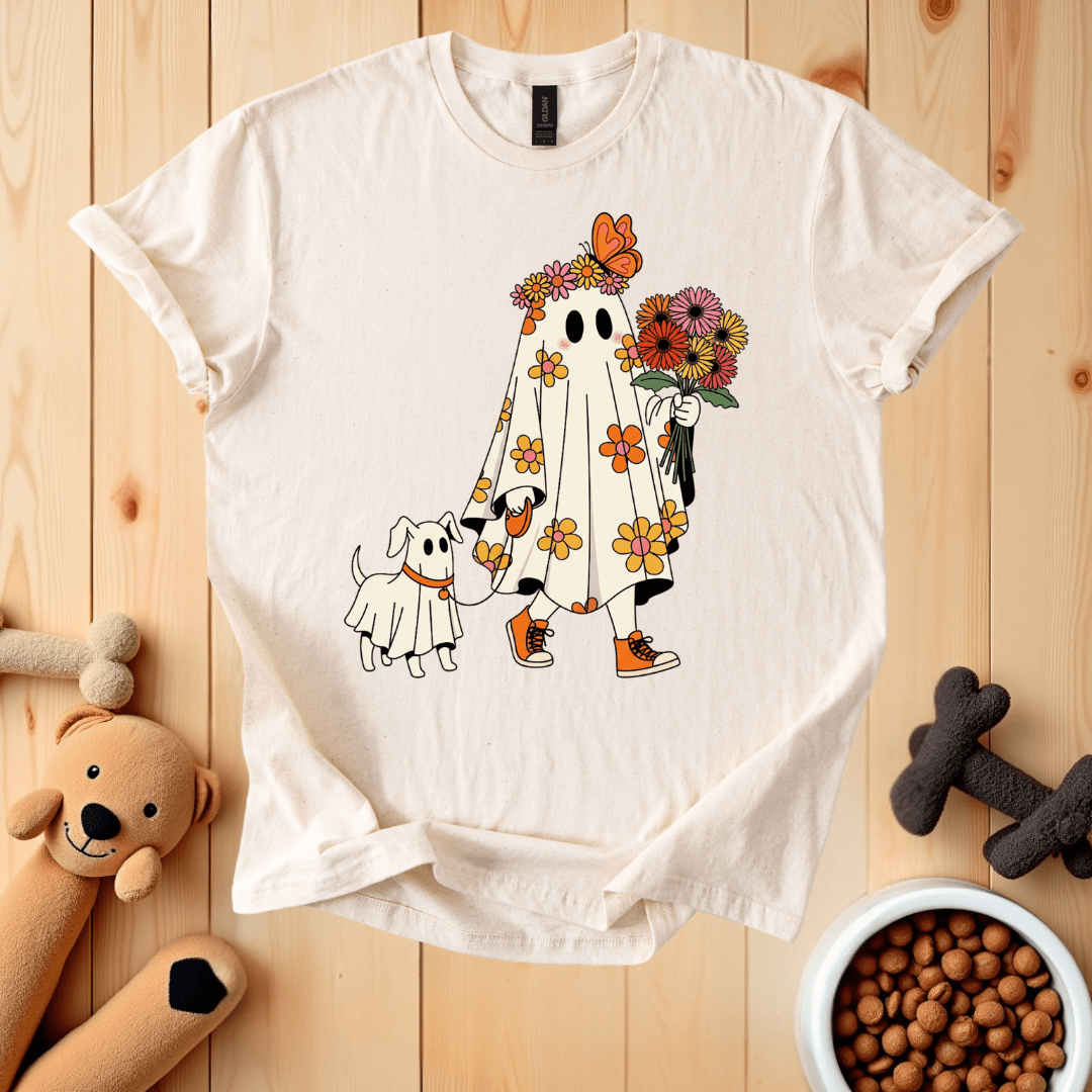 Natural / S Ghost Walking Dog T-Shirt
