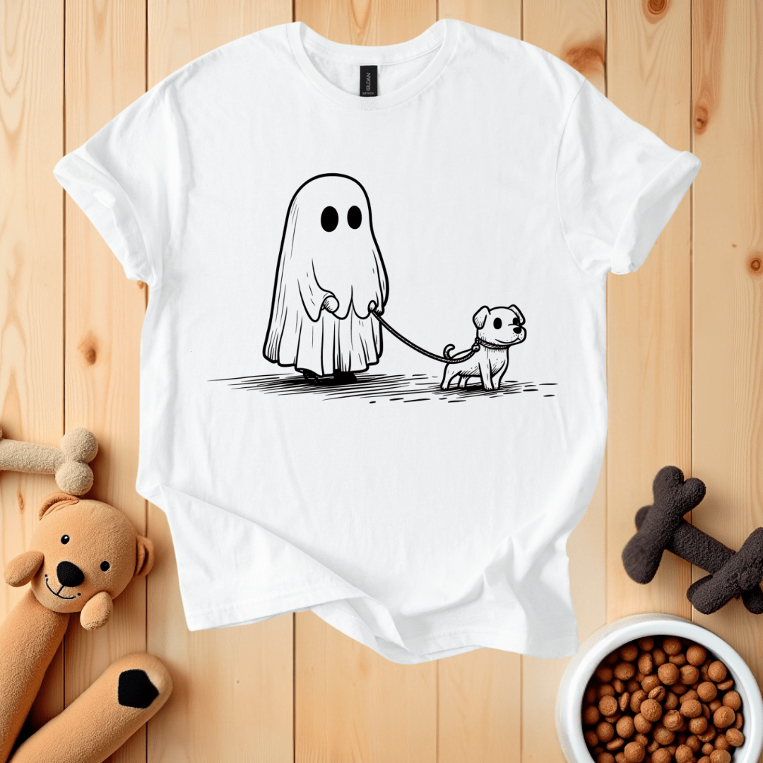 White / S Ghost Walking Dog T-Shirt