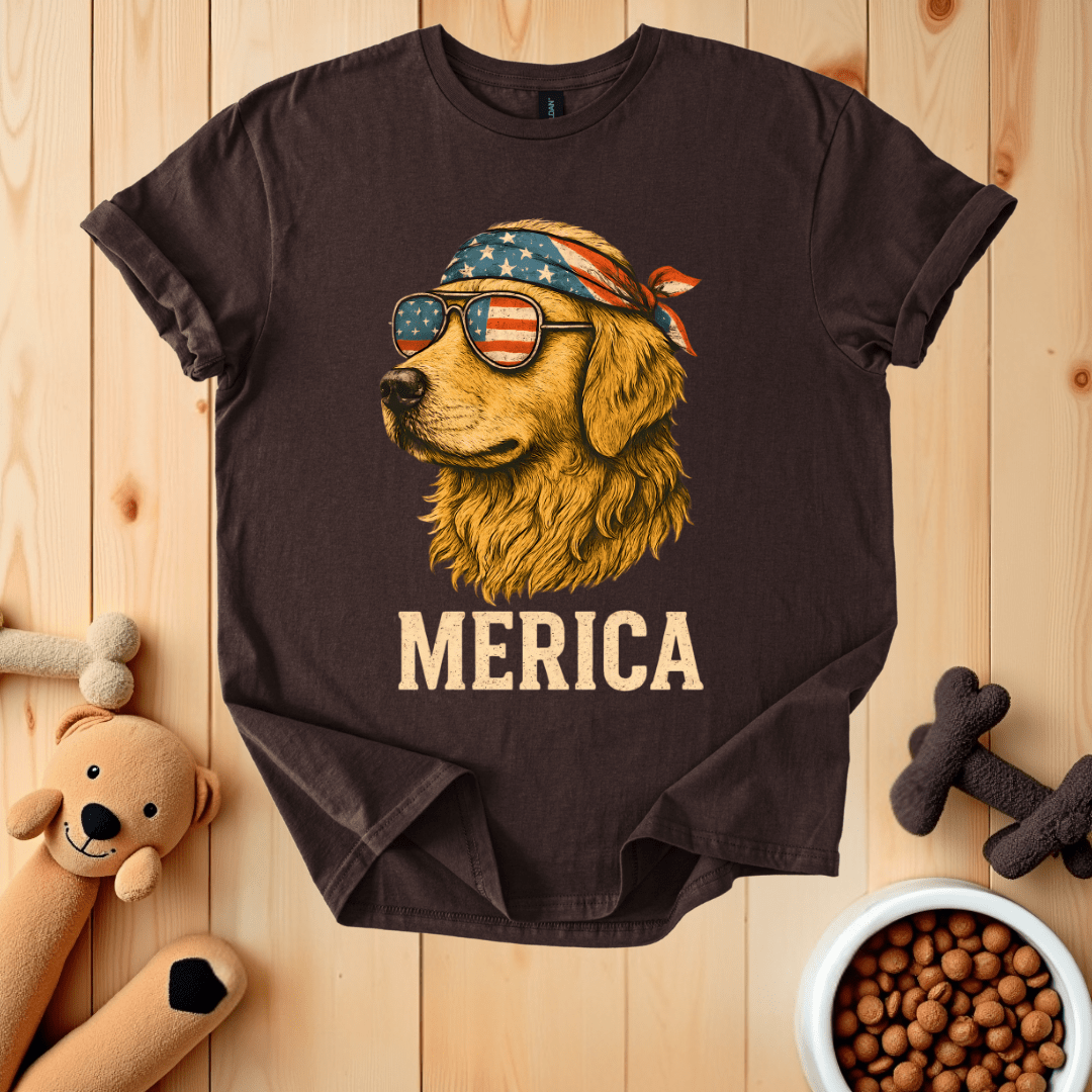 Dark Chocolate / S Golden Retriever Merica T-Shirt