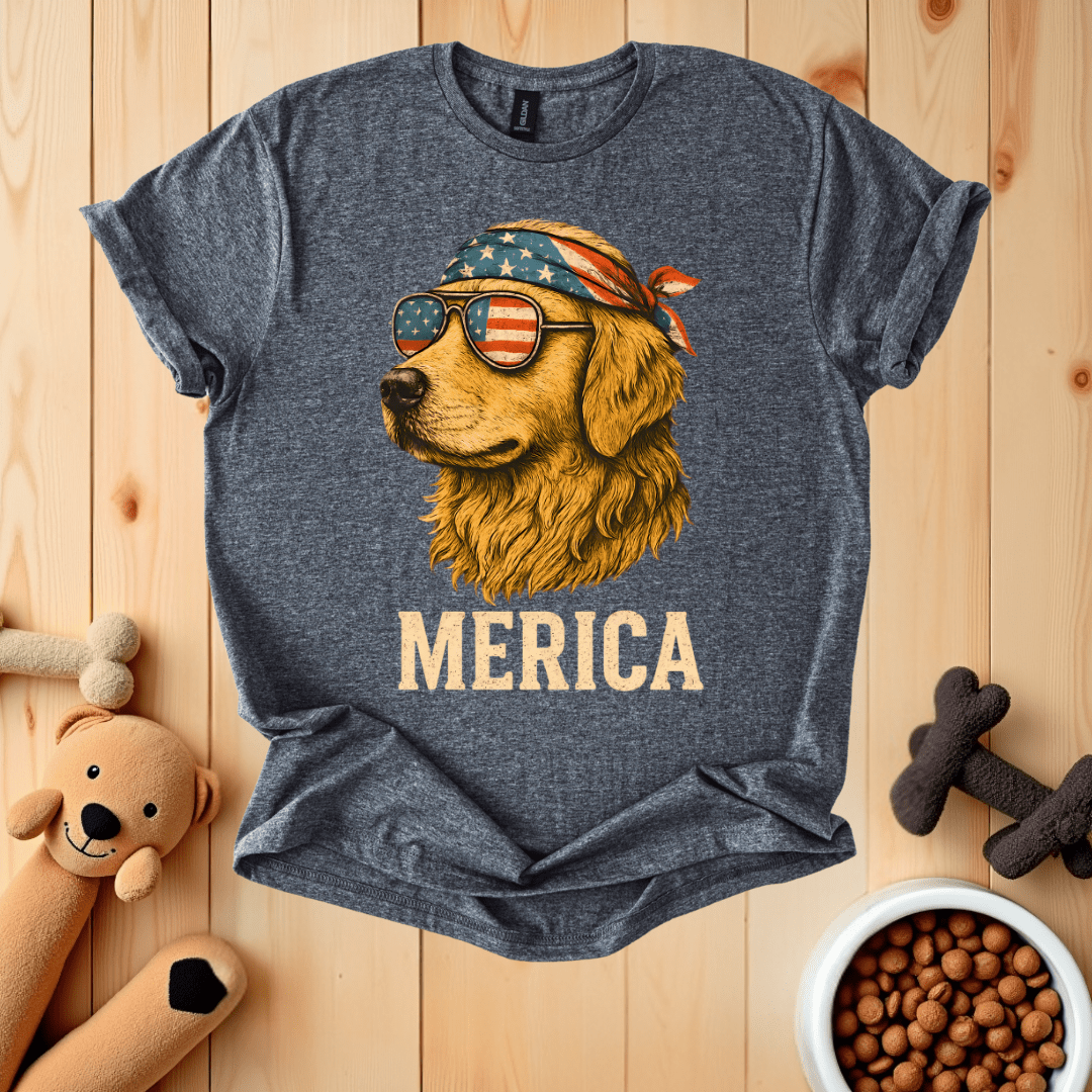 Dark Heather / S Golden Retriever Merica T-Shirt