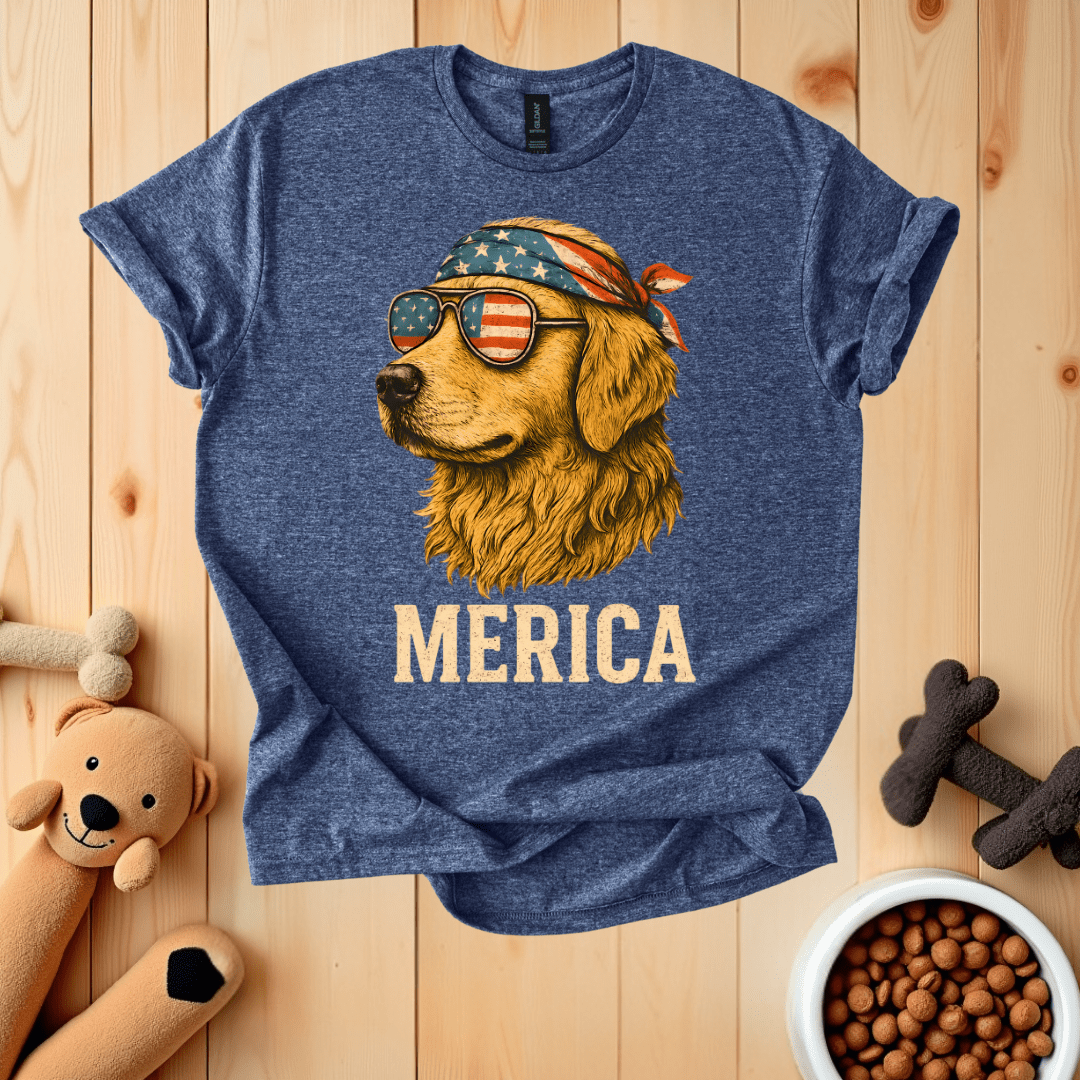 Heather Navy / S Golden Retriever Merica T-Shirt