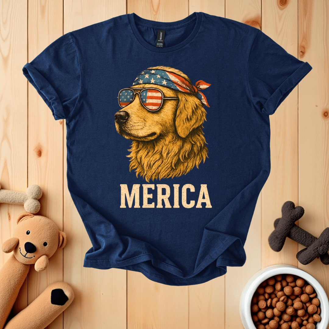 Navy / S Golden Retriever Merica T-Shirt
