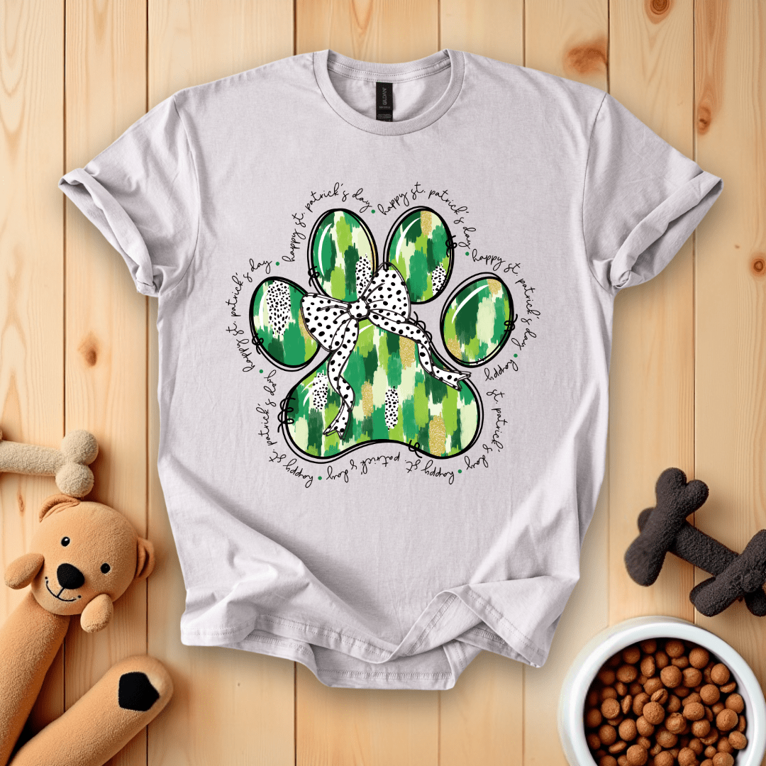 Ice Grey / S Happy St. Patricks Day Dog Paw T-Shirt