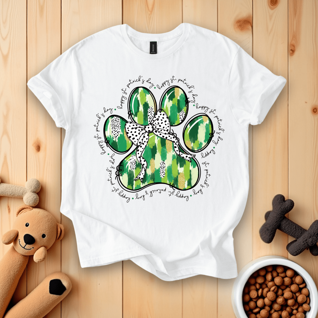 White / S Happy St. Patricks Day Dog Paw T-Shirt