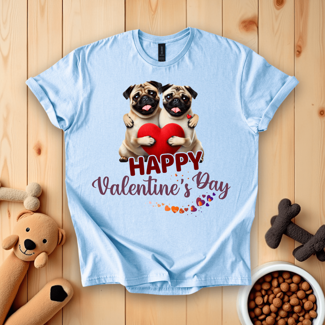 Light Blue / S Happy Valentine's Day Pugs T-Shirt