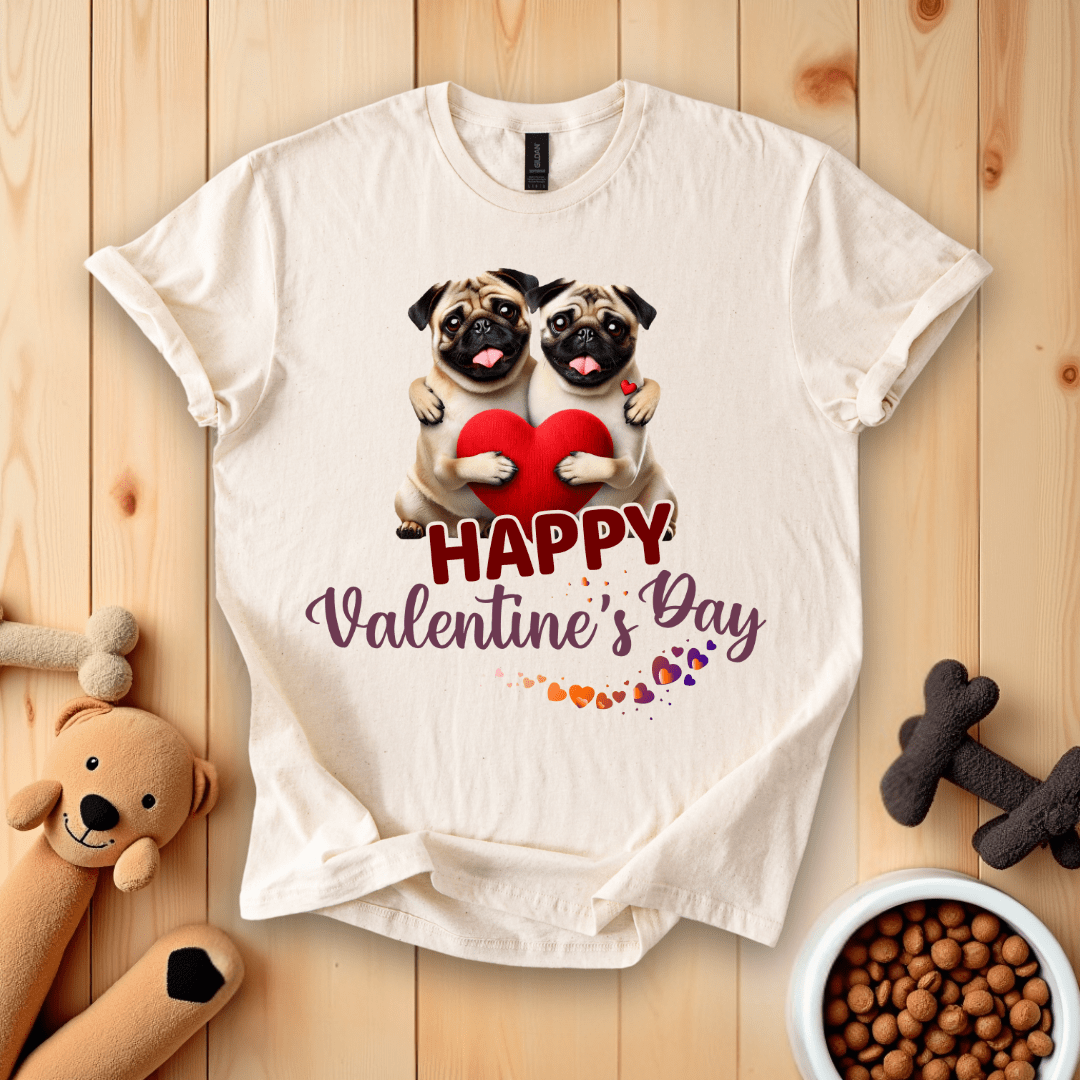 Natural / S Happy Valentine's Day Pugs T-Shirt