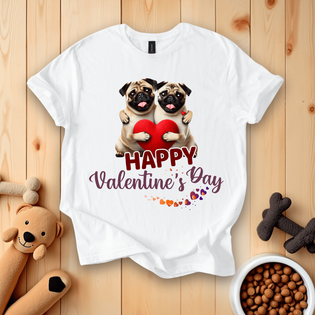 White / S Happy Valentine's Day Pugs T-Shirt