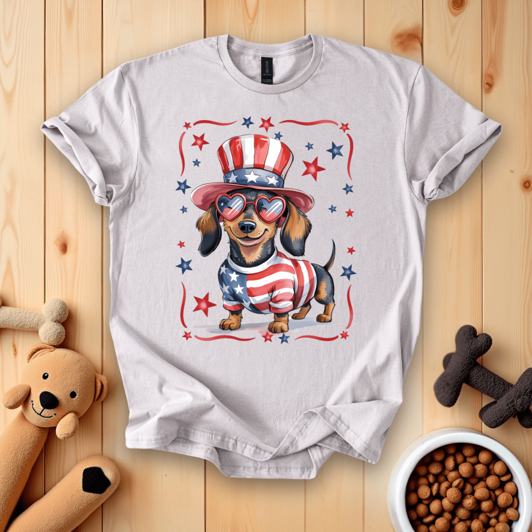 Ice Grey / S Patriotic Dachshund Dog T-Shirt