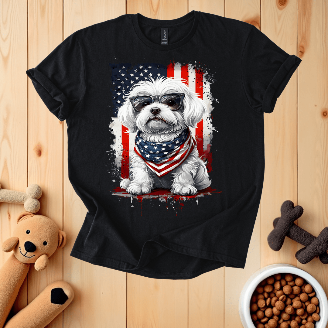 Black / S Patriotic Dog American Flag T-Shirt