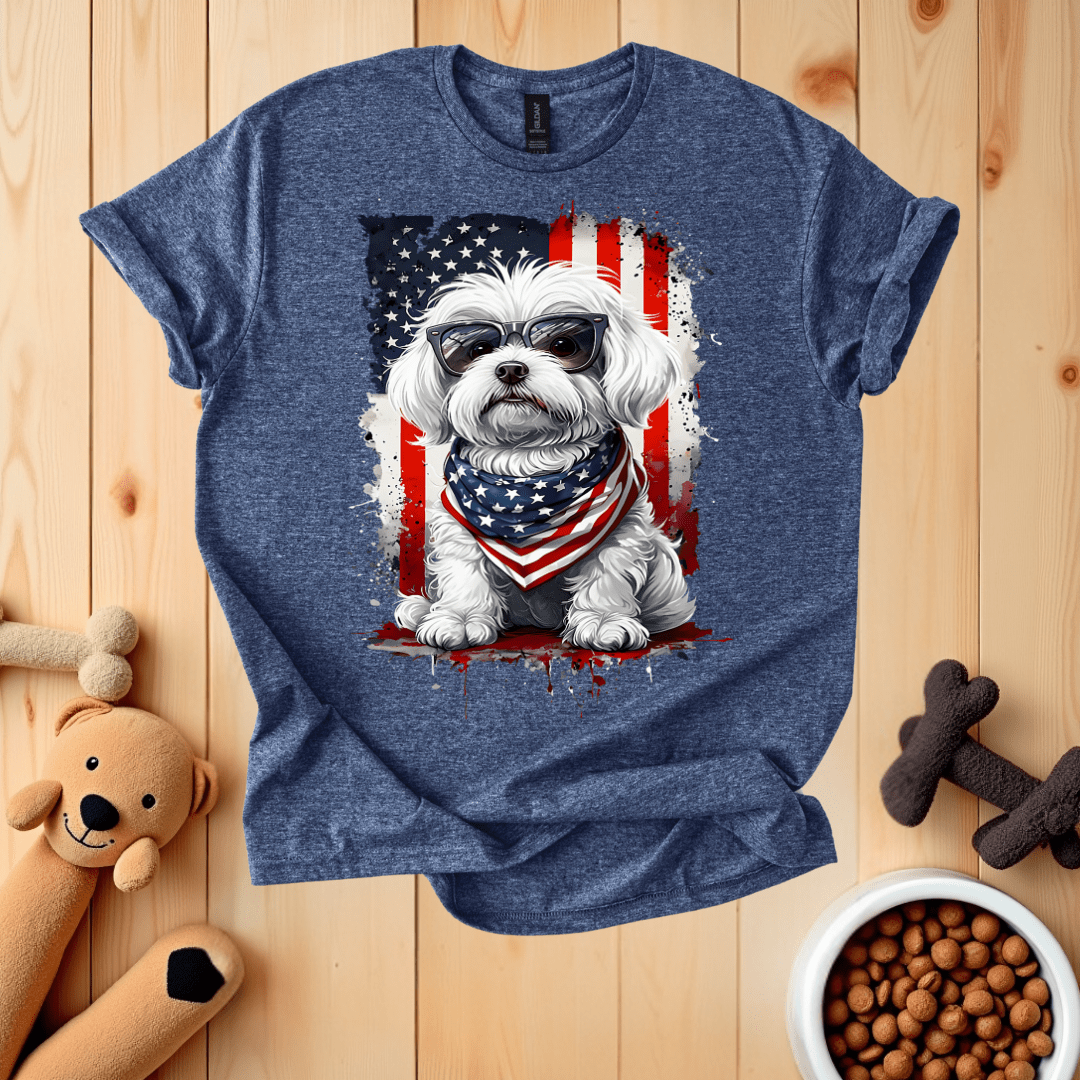 Heather Navy / S Patriotic Dog American Flag T-Shirt