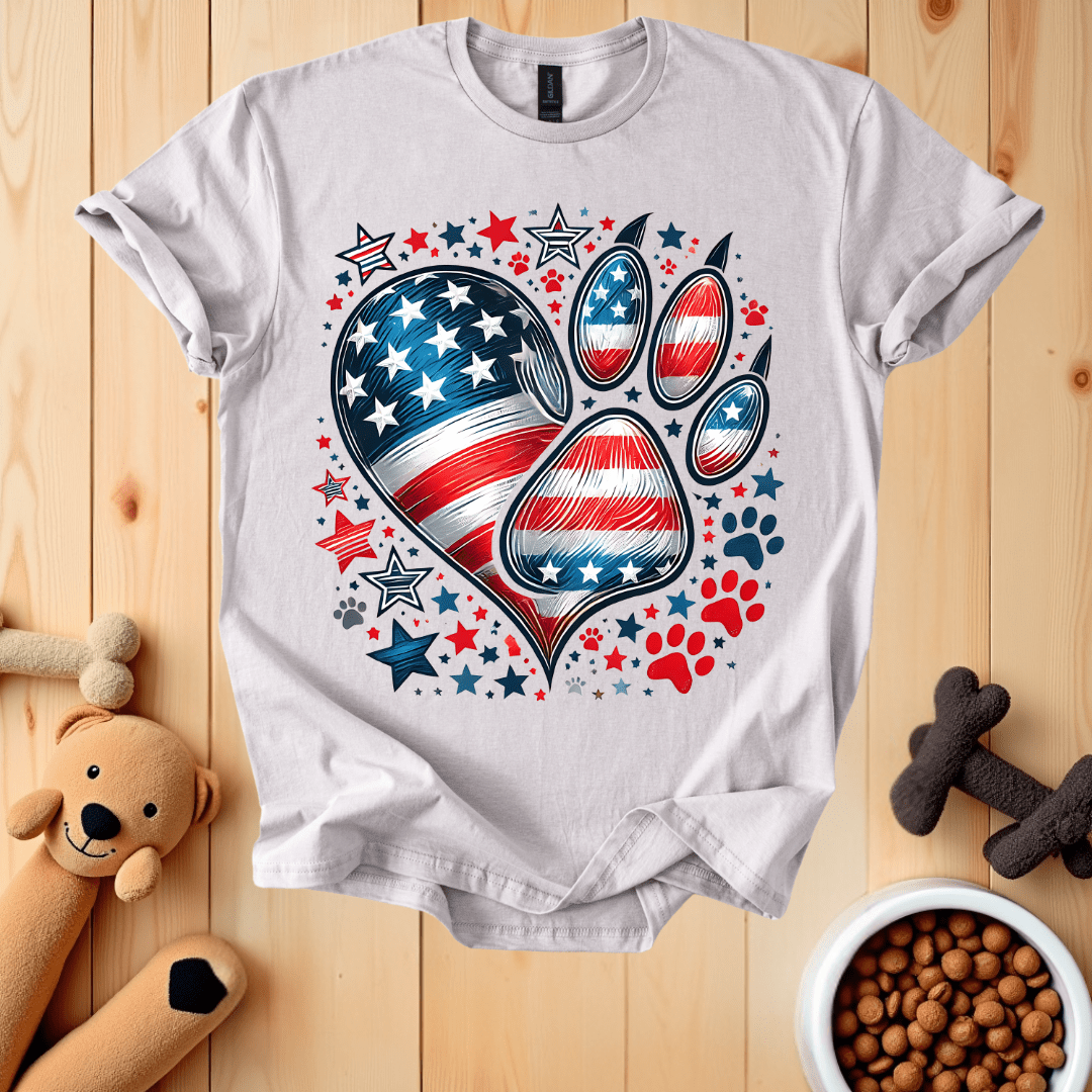 Ice Grey / S Patriotic Dog Heart Paw T-Shirt