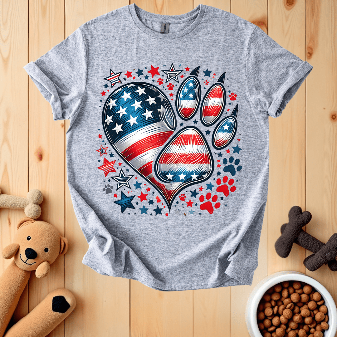 Sport Grey / S Patriotic Dog Heart Paw T-Shirt