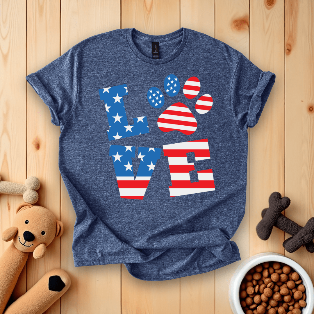 Heather Navy / S Patriotic Dog Love T-Shirt