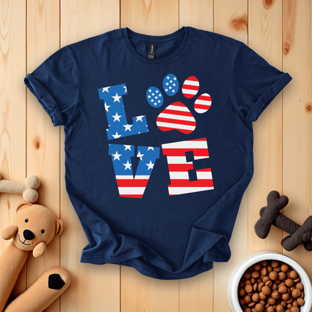Navy / S Patriotic Dog Love T-Shirt