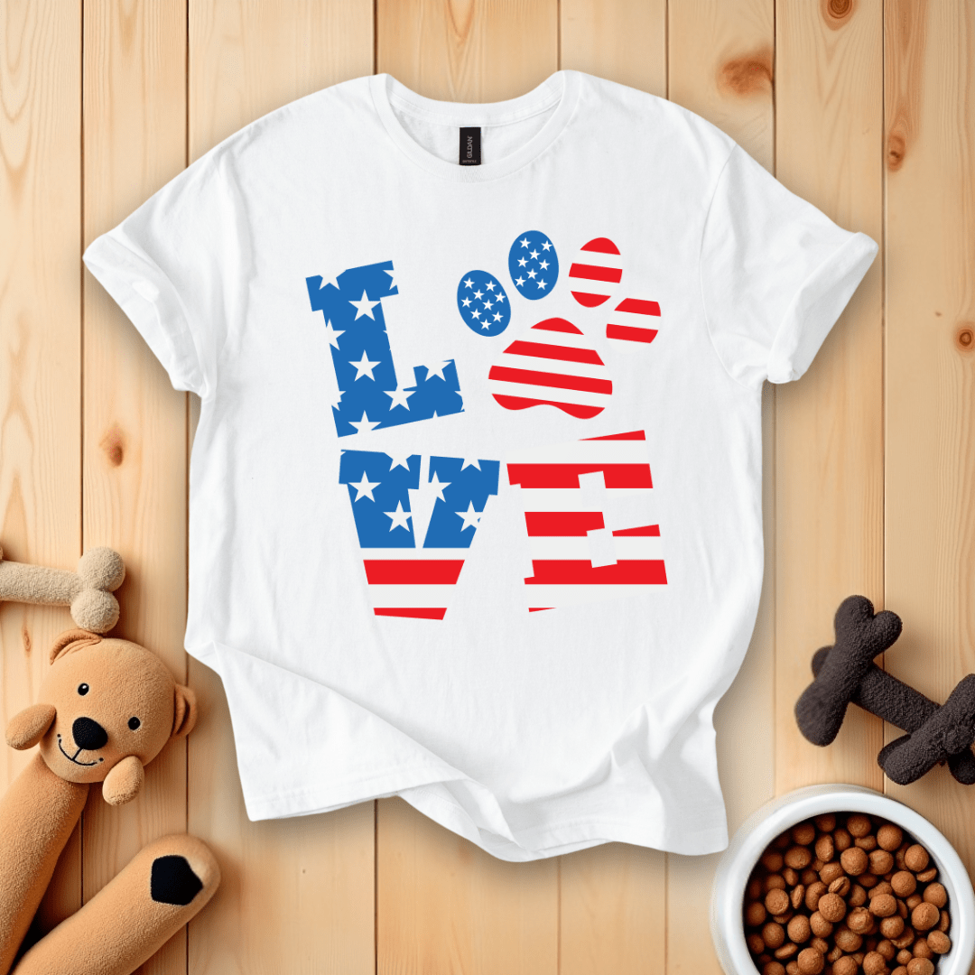 White / S Patriotic Dog Love T-Shirt
