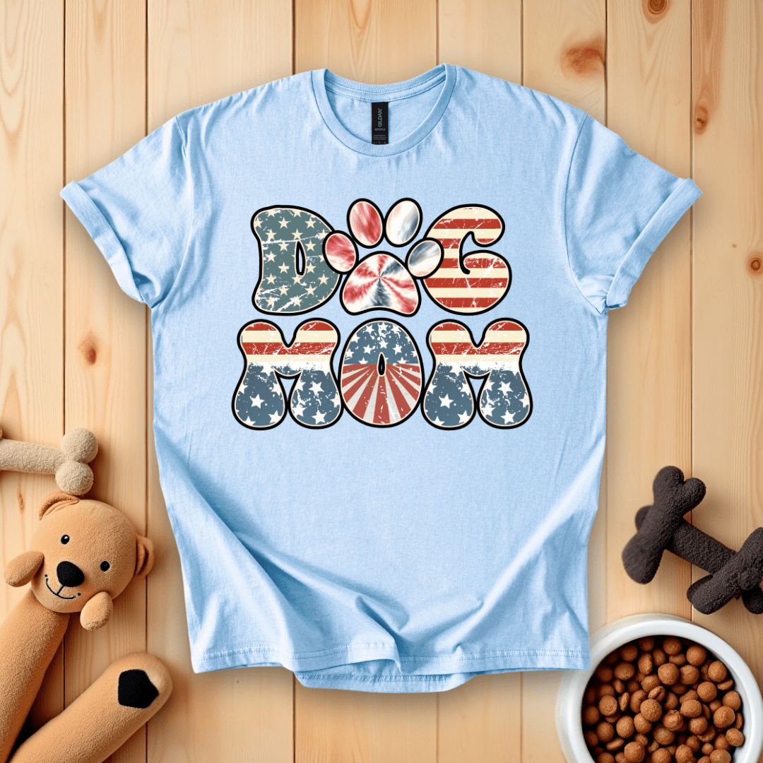 Light Blue / S Patriotic Dog Mom T-Shirt