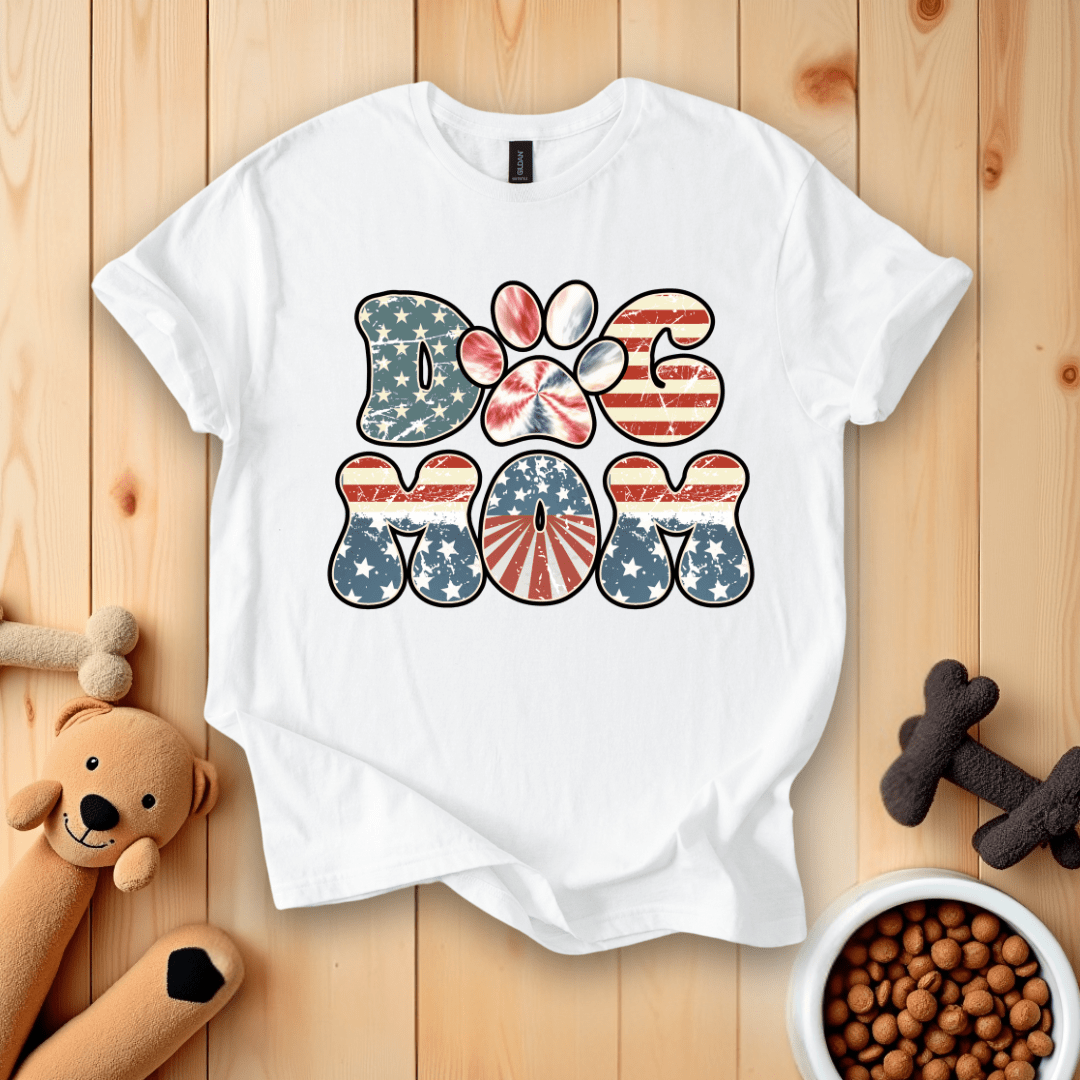 White / S Patriotic Dog Mom T-Shirt