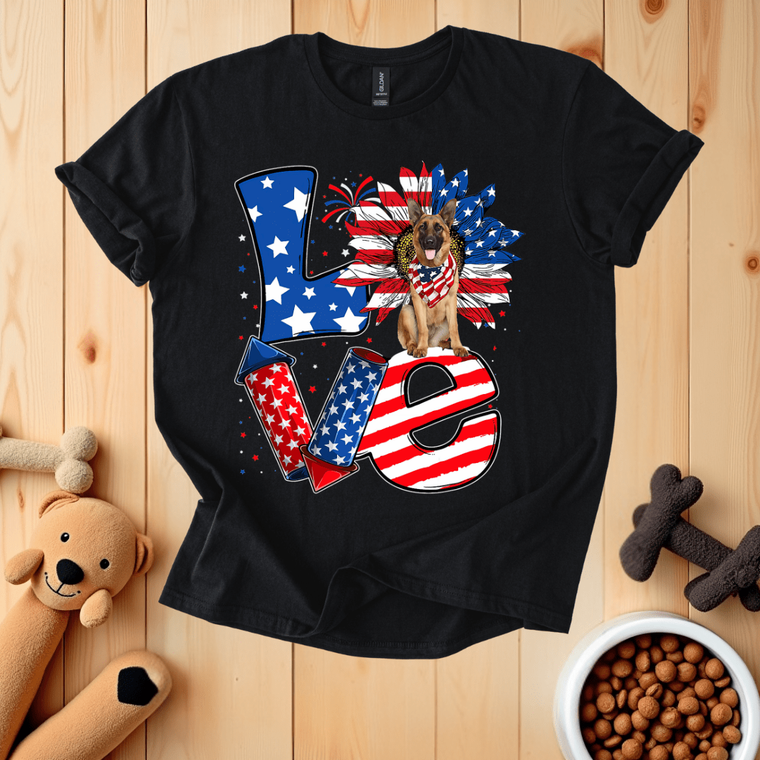Black / S Patriotic German Shepherd Love T-Shirt