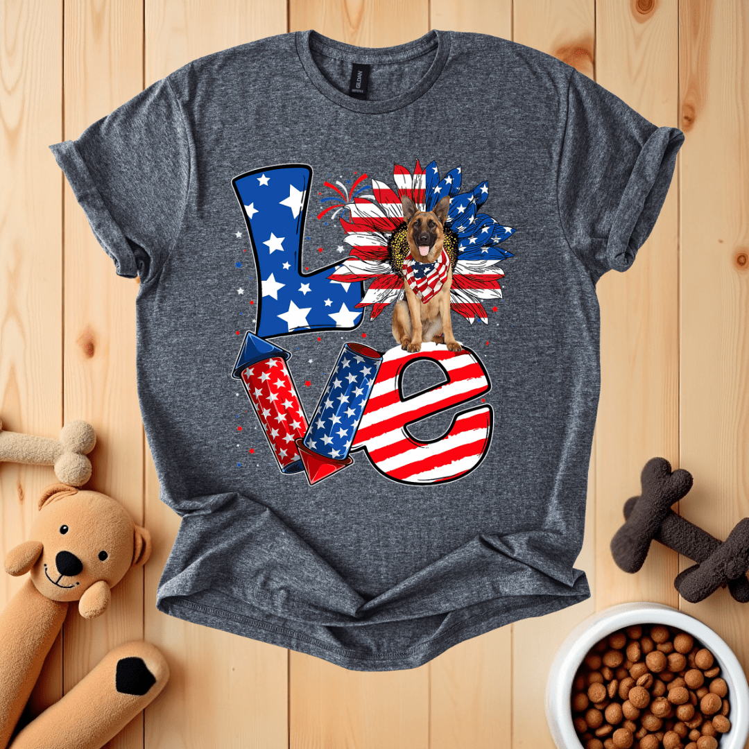 Dark Heather / S Patriotic German Shepherd Love T-Shirt