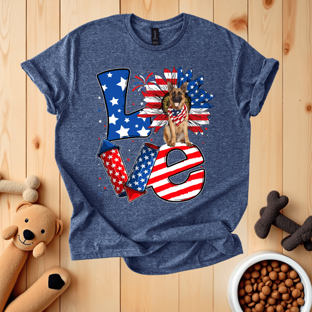 Heather Navy / S Patriotic German Shepherd Love T-Shirt