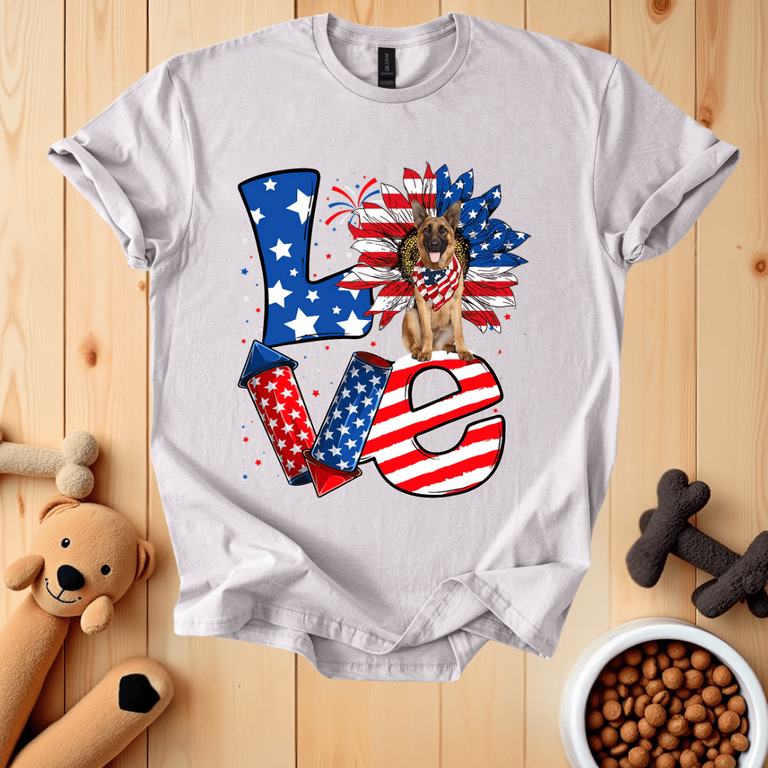 Ice Grey / S Patriotic German Shepherd Love T-Shirt