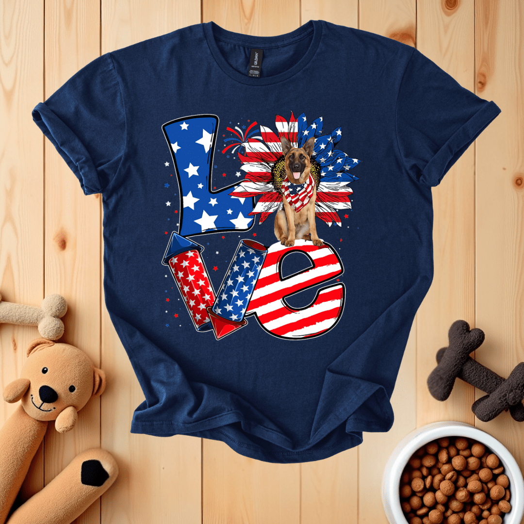 Navy / S Patriotic German Shepherd Love T-Shirt