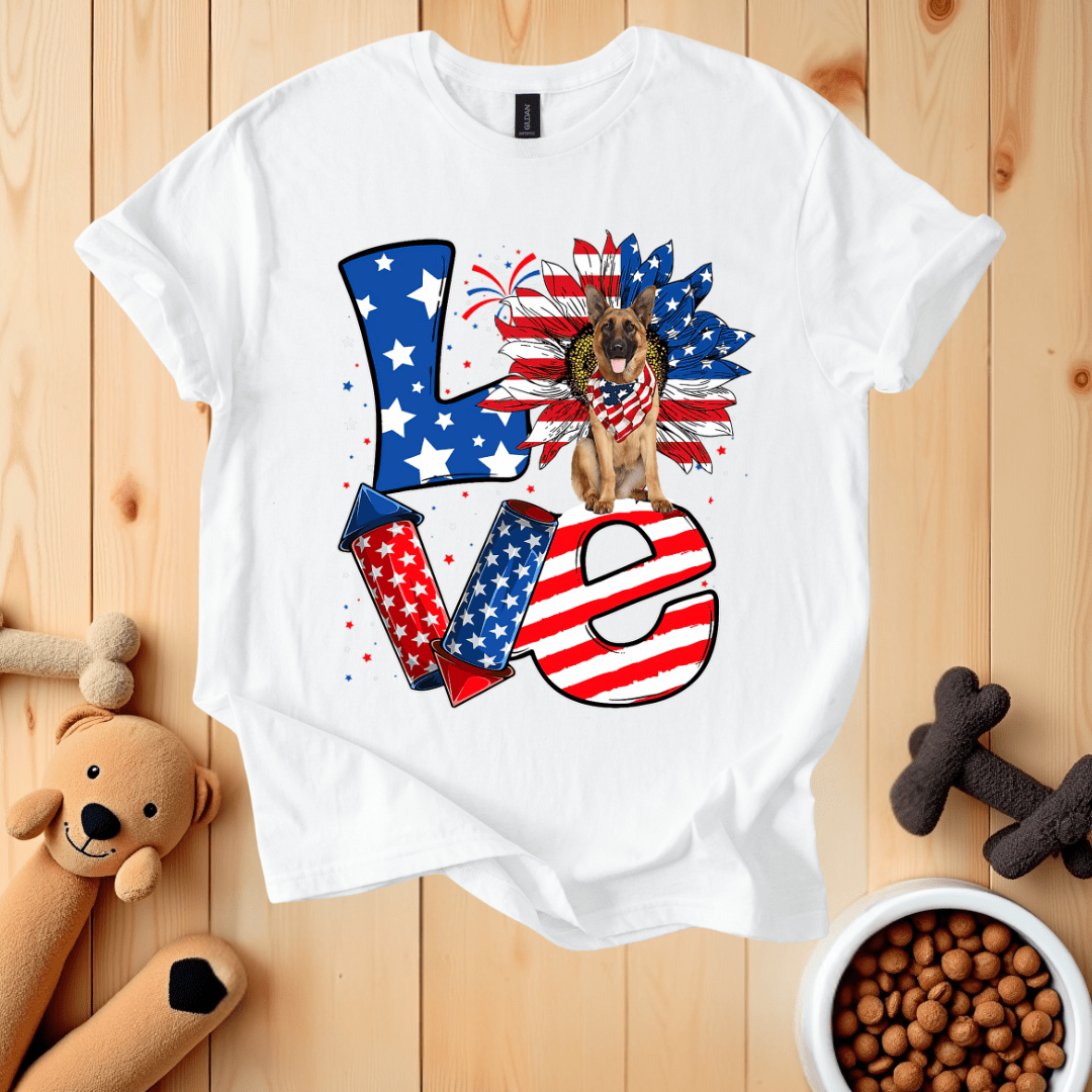 White / S Patriotic German Shepherd Love T-Shirt
