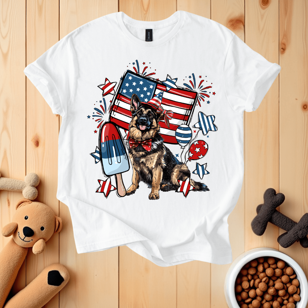 White / S Patriotic German Shepherd T-Shirt