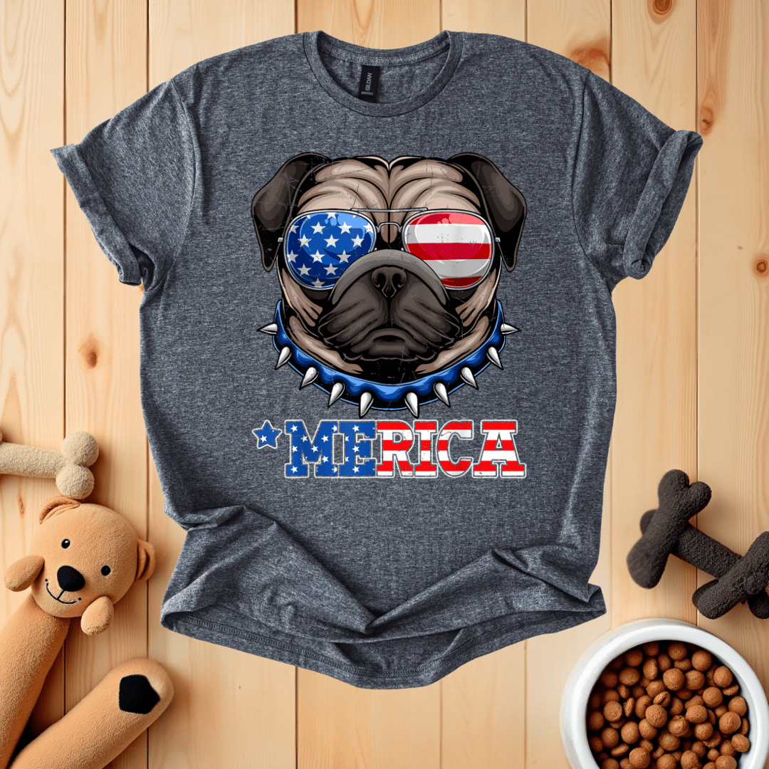 Dark Heather / S Patriotic Pug Merica T-Shirt