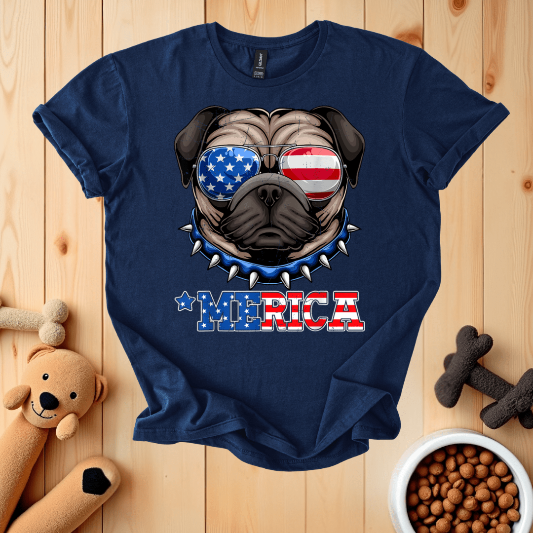 Navy / S Patriotic Pug Merica T-Shirt