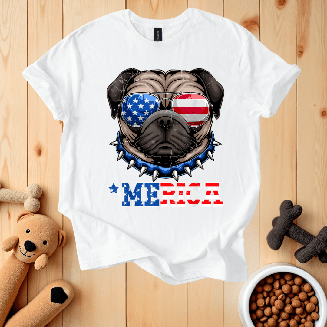 White / S Patriotic Pug Merica T-Shirt