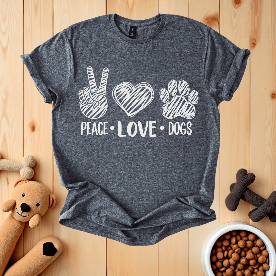 Dark Heather / S Peace Love Dogs T-Shirt