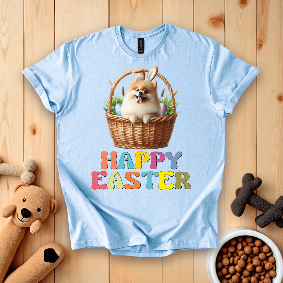Light Blue / S Pomeranian Dog - Happy Easter T-Shirt