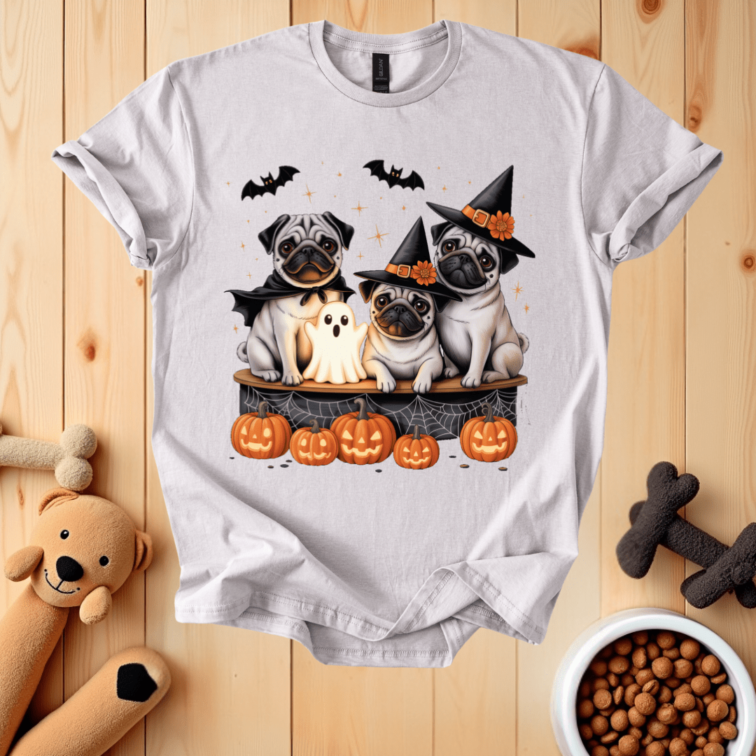Ice Grey / S Pug Dogs Happy Halloween T-Shirt