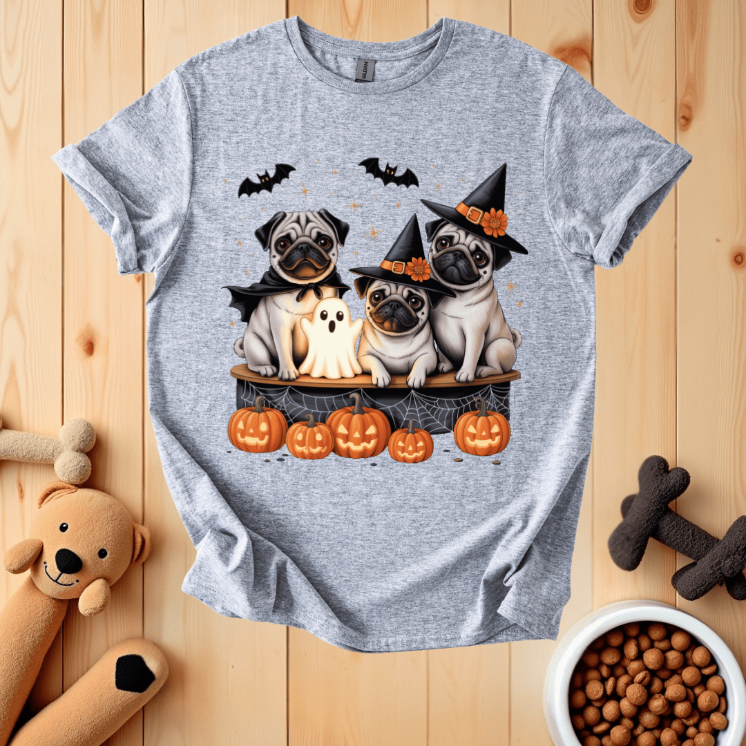 Sport Grey / S Pug Dogs Happy Halloween T-Shirt