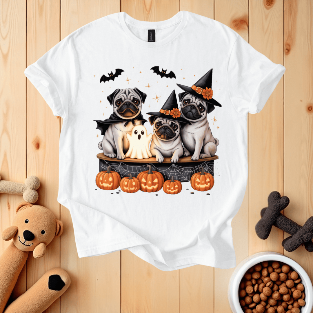 White / S Pug Dogs Happy Halloween T-Shirt