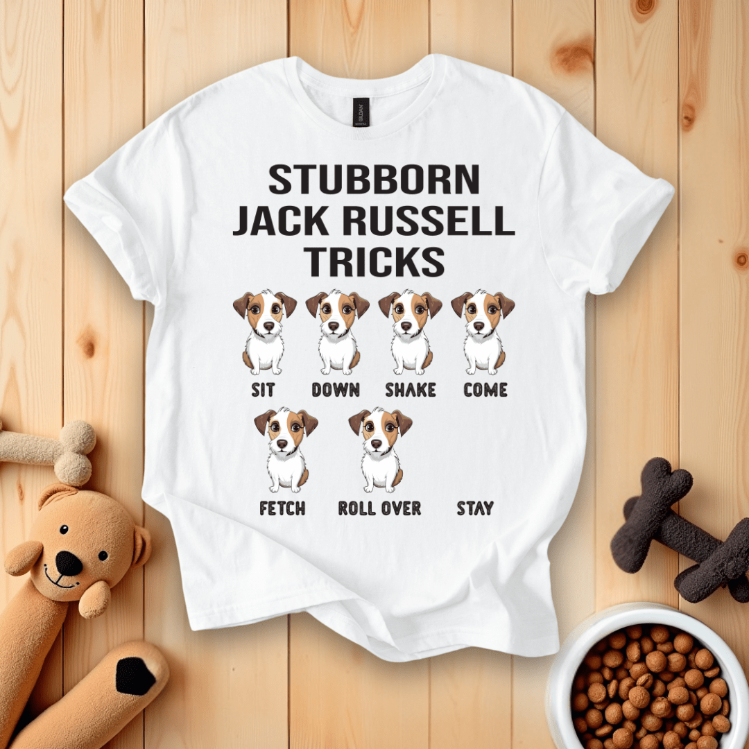 White / S Stubborn Jack Russell Tricks T-Shirt