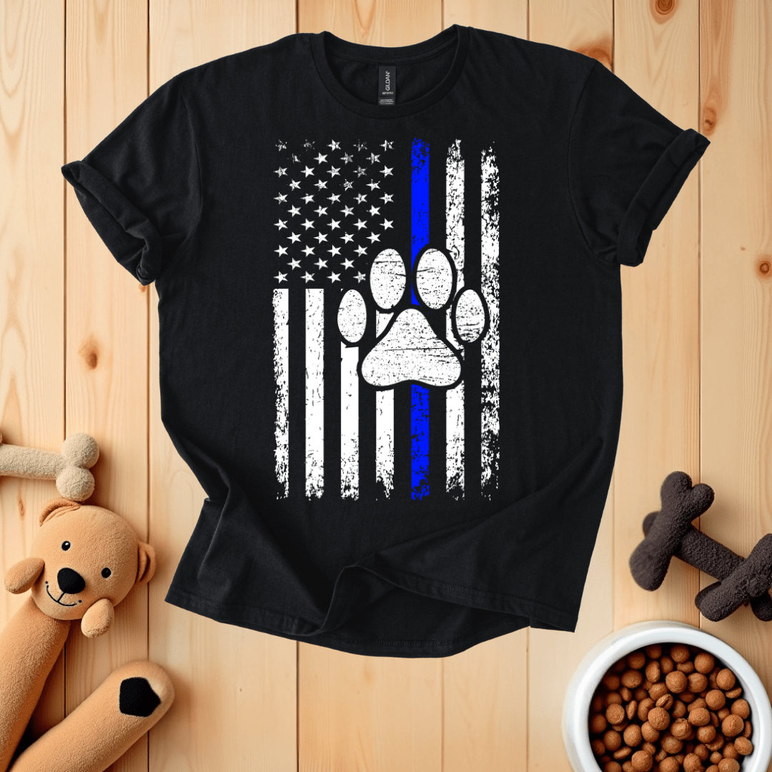 Black / S Thin Blue Line K9 Dog Paw T-Shirt