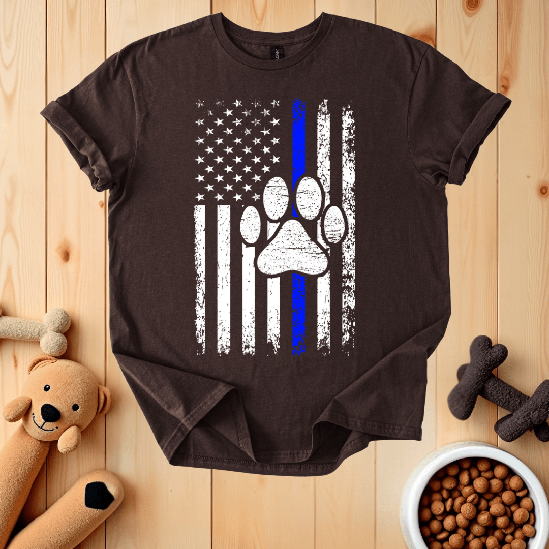 Dark Chocolate / S Thin Blue Line K9 Dog Paw T-Shirt