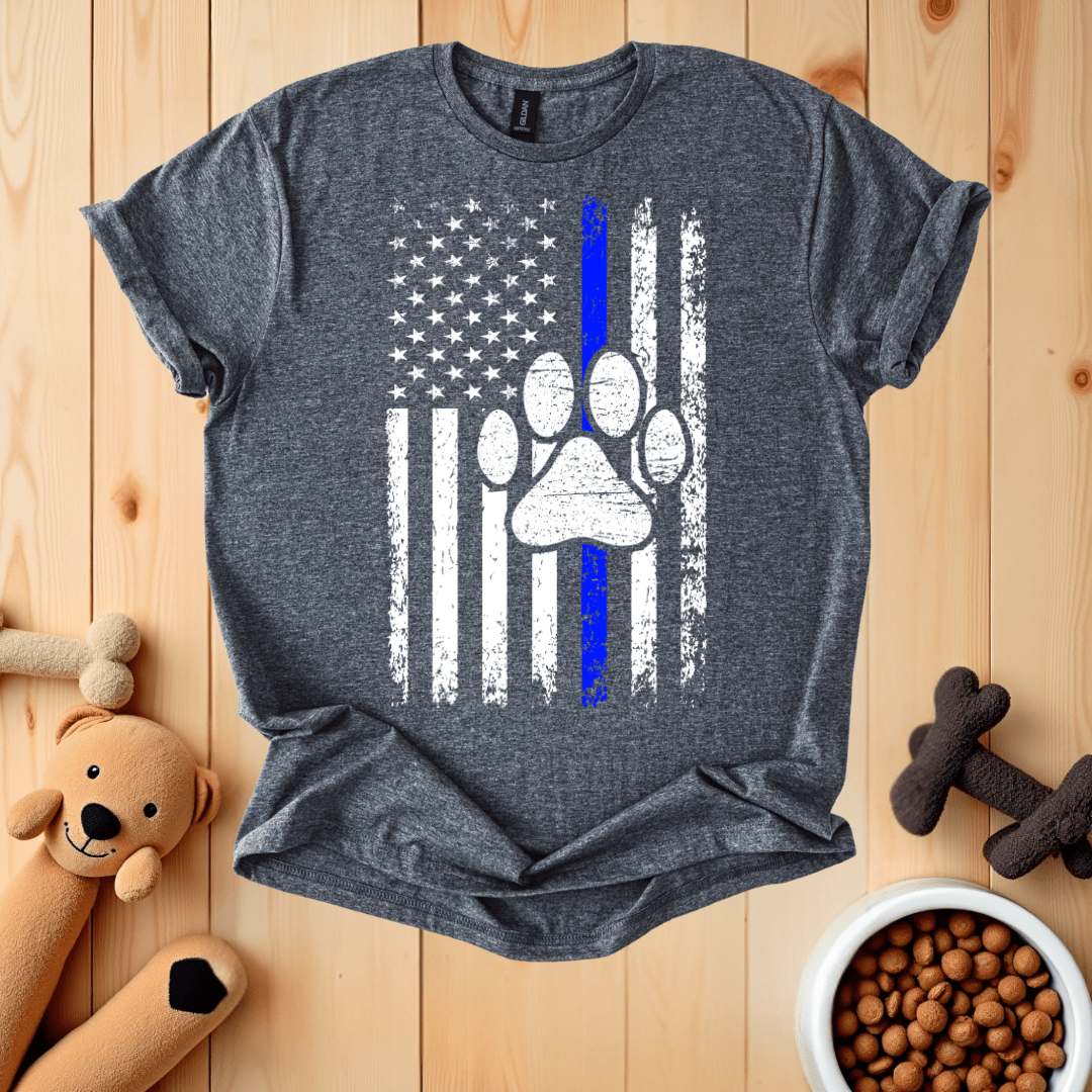 Dark Heather / S Thin Blue Line K9 Dog Paw T-Shirt