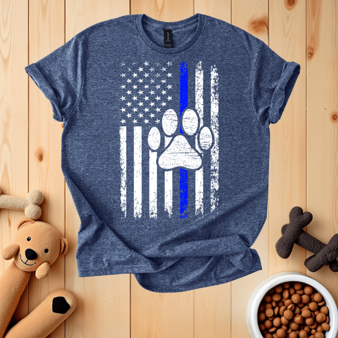 Heather Navy / S Thin Blue Line K9 Dog Paw T-Shirt