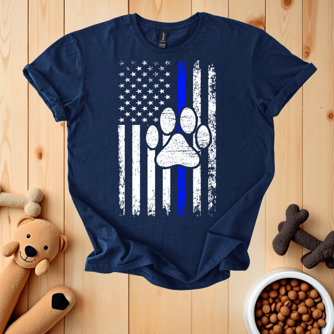 Navy / S Thin Blue Line K9 Dog Paw T-Shirt
